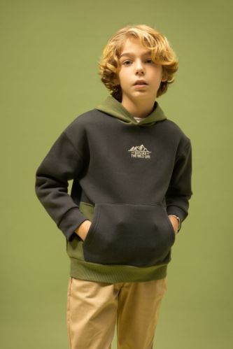 Erkek Çocuk Oversize Fit Kapüşonlu Kalın Sweatshirt