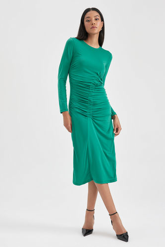Сукня з довгим рукавом миди Сукня-Бодікон з круглим вирізом