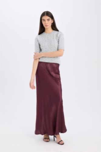 A Kesim Normal Bel Saten Midi Etek