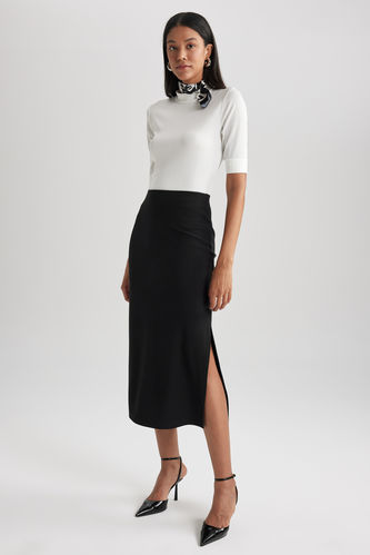 Pencil Skirt Normal Waist Midi Knitted Skirt