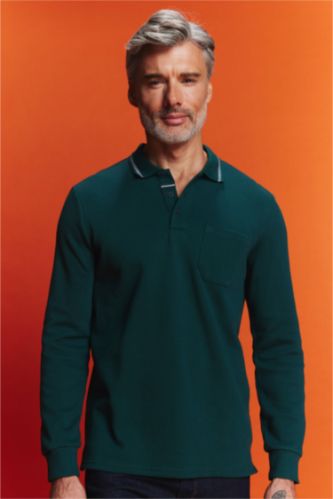 Regular Fit Polo Neck Pique Basic Sweatshirt