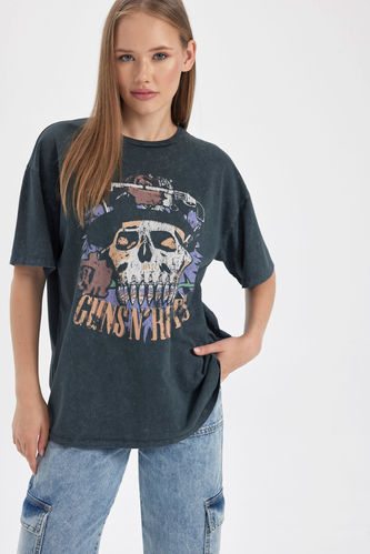 Coool Guns N' Roses Лицензиялық дөңгелек жаға үлкен Қысқа жеңді футболка