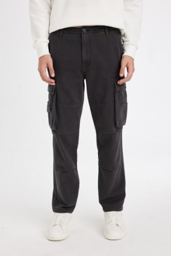Pantolon Wide Leg Fit Geniş Kalıp Normal Bel Geniş Paça Kargo Cepli