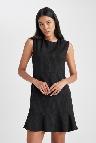 A Line Round Collar Sleeveless Mini Short Sleeve Woven Dress