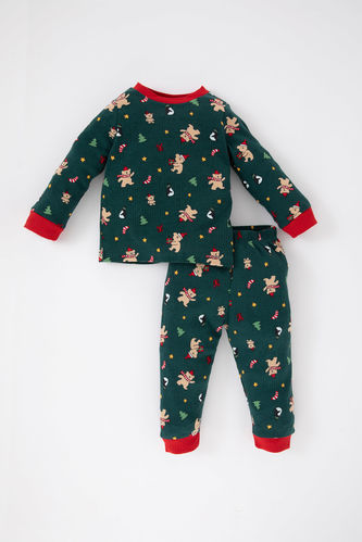 Erkek Bebek Yılbaşı Temalı Uzun Kollu Fitilli Kaşkorse Pijama Takımı