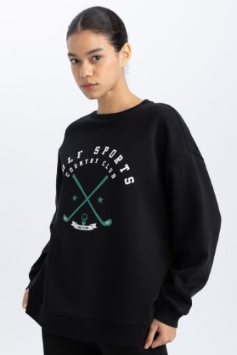 DeFactoFit Oversize Fit Printed Hooded Thick Sweatshirt