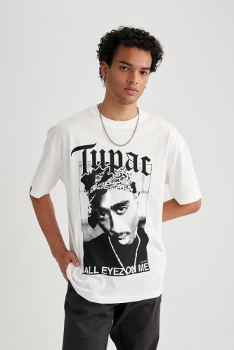 Oversize Fit Tupac Shakur licensed Crew Neck Printed T-Shirt