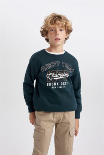 BOYS & TEENS Dark Green Boy Regular Fit Crew Neck Thick Sweatshirt