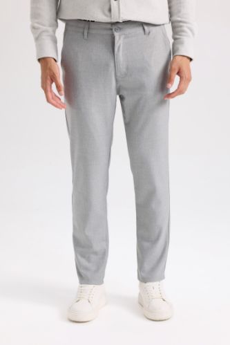 Twill Chino Kumaş Pantolon Slim Fit Dar Kesim Dar Paça Basic Düz Cepli