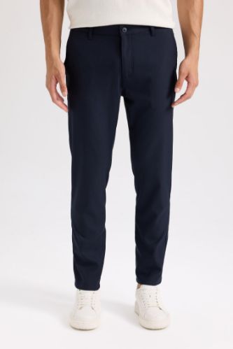 Twill Chino Kumaş Pantolon Slim Fit Dar Kesim Dar Paça Basic Düz Cepli