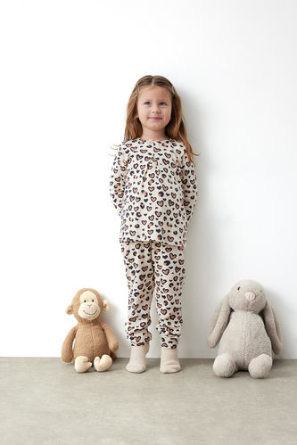 Kız Bebek Leopar Desenli Uzun Kollu Pijama Takımı