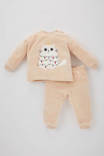 Kız Bebek Uzun Kollu Velur Pijama Takımı