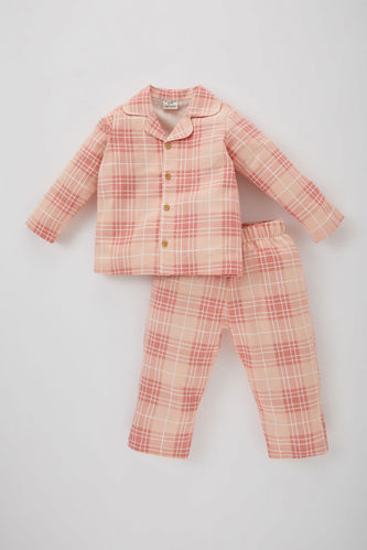 Kız Bebek Kareli Uzun Kollu Flanel Dokuma Pijama Takımı