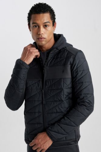 DeFactoFit Su İtici Mont Rüzgar Geçirmez Slim Fit Dar Kesim Kapüşonlu Fermuarlı Cepli Ribana