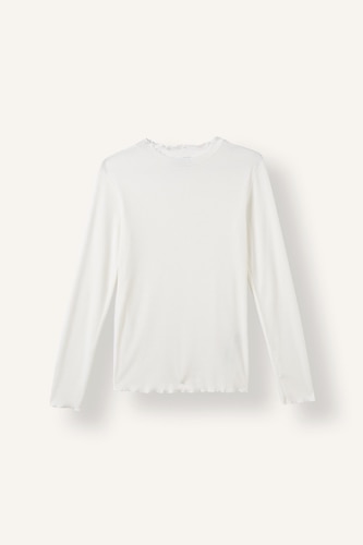 Ribbed Semi-High Neck Long Sleeve T-Shirt