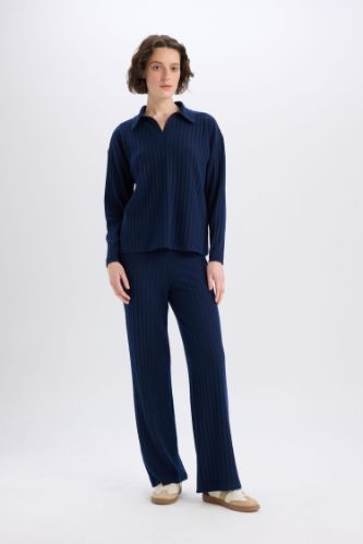 Wide Leg Geniş Paça Eşofman Altı Normal Bel Fitilli Kaşkorse Kumaş Basic Düz