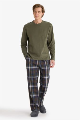 Pijama Takımı Regular Fit Uzun Kollu Üst Kareli Uzun Alt