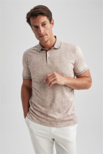 HOMME Beige Polo Coupe slim raccourcie Floral Col Polo