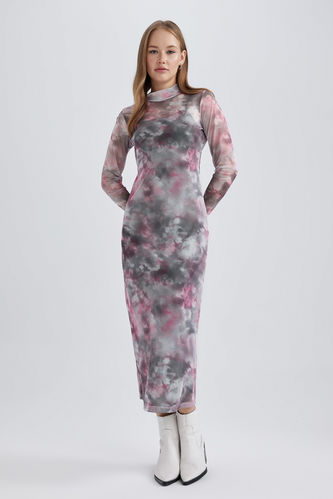 Сукня з довгим рукавом макси Сукня-Бодікон напівводолазка Тюль