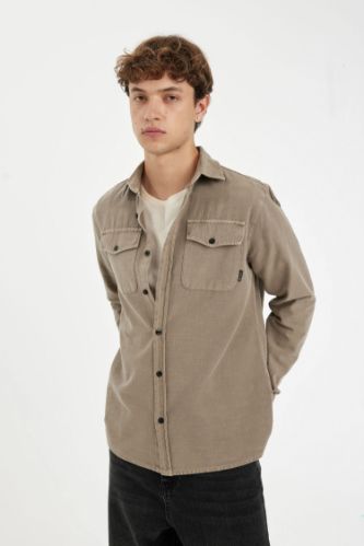 %100 Pamuk Regular Fit Polo Yaka Basic Düz Uzun Kollu Gömlek