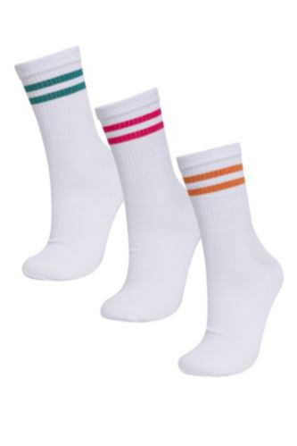 WOMAN White 3 piece Cotton Long sock