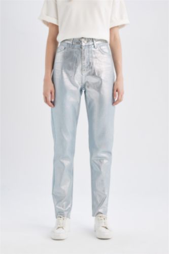 Woman Blue Straight Fit Denim Trousers