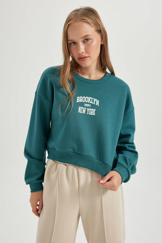 Oversize Fit Slogan Pattern Sweatshirt