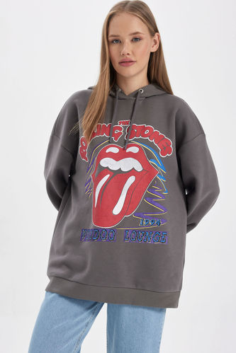 Oversize Fit Rolling Stones Licensed Printed Sweatshirt