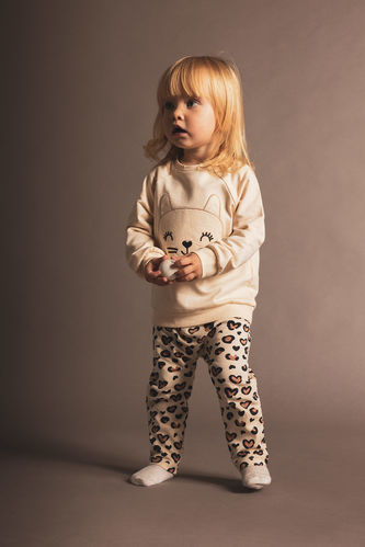 Baby Girl Leopard Patterned Sweatshirt Tights 2 Set