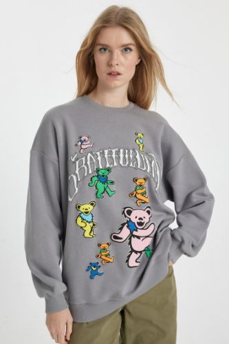 Coool One Piece Oversize Geniş Kalıp Bisiklet Yaka Baskılı Kalın Kumaş Sweatshirt