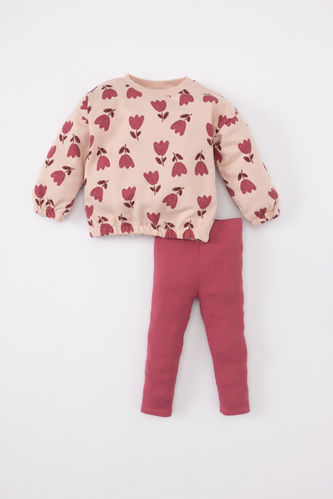 Kız Bebek Çiçekli Sweatshirt Tayt 2'li Takım
