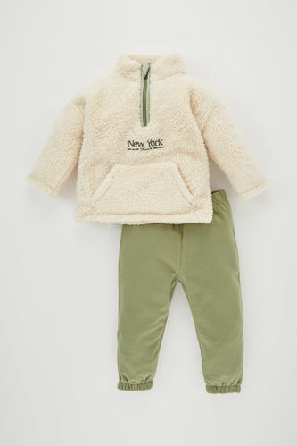 Baby Girl Plush Sweatshirt Jogger 2 Piece Set