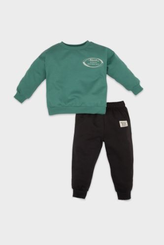 Erkek Bebek 2'li Takım Baskılı Sweatshirt Beli Lastikli Eşofman Altı