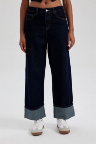 WOMAN Dark Blue Relax Fit High Waist Ankle Length Jeans