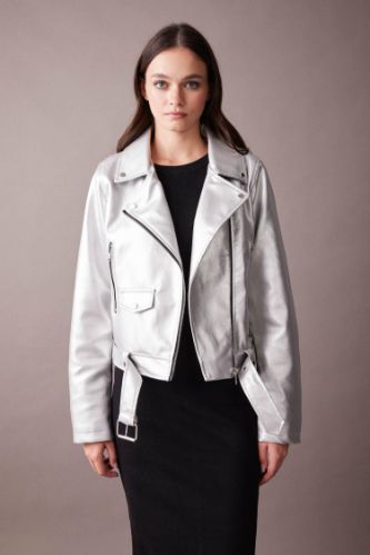 Grey Woman Regular Fit Faux Leather Faux Leather Jacket 2936569 DeFacto