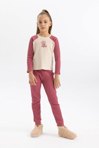 Kız Çocuk Baskılı Waffle Uzun Kollu Pijama Takımı