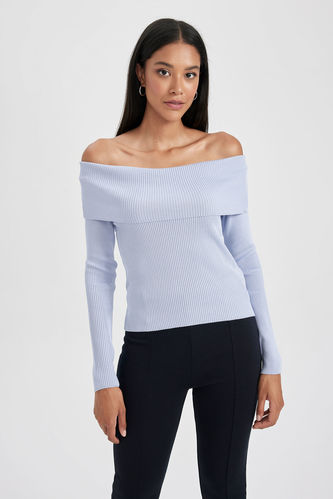Пуловер приталеного крою відкриті плечі Rıb для жінок