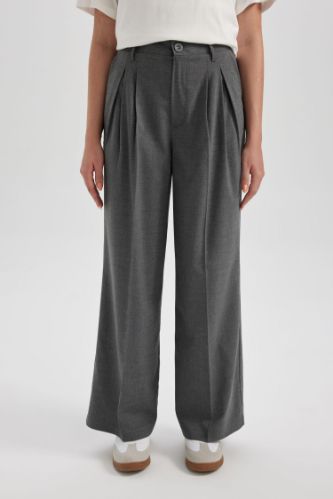 Wide Leg Geniş Bol Paça Çift Pileli Basic Düz Dokuma Klasik Pantolon