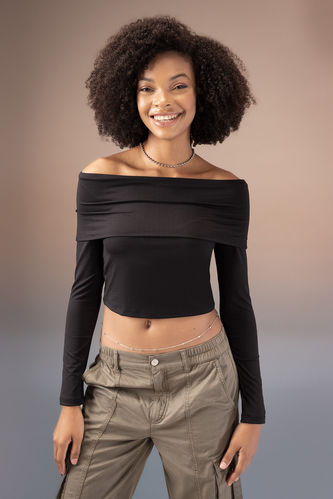 Buy DeFacto Fitted Long Sleeve Camisole Crop Top in BLACK 2024 Online