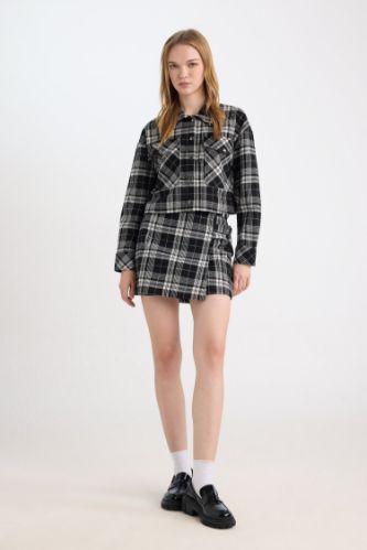 Black WOMAN Plaid High Waist Side Zipper Flannel Mini Skirt 3191766 DeFacto