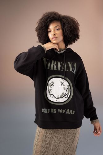 Nirvana Oversize Fit Kapüşonlu Kalın Sweatshirt