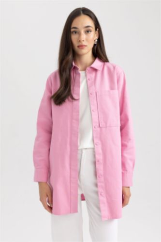WOMAN Pink Regular Fit Gabardine Shirt Collar Long Sleeve Tunic
