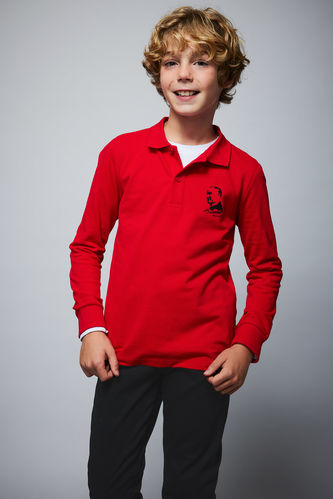 Erkek Çocuk Kırmızı Uzun Kollu Polo Tişört