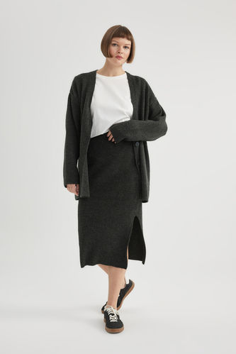 Slit Knitwear Midi Skirt