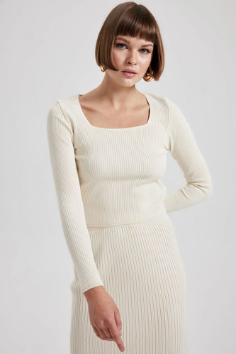 Пуловер приталеного крою комір каре Rıb для жінок