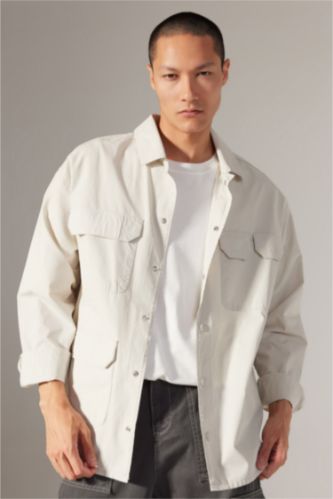 Oversize Fit Cotton Long Sleeve Shirt Jacket