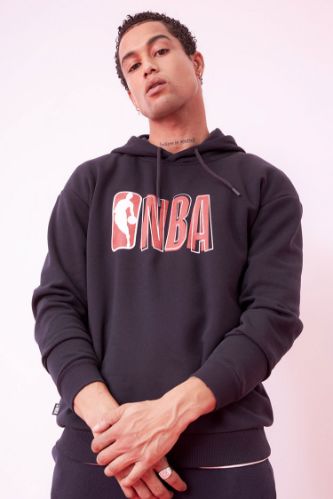 DeFactoFit NBA Wordmark Boxy Fit Kapüşonlu Kalın Sweatshirt