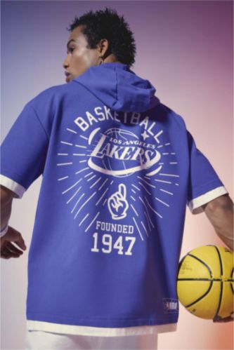 رجال Koyu Menekşe DeFactoFit NBA Los Angeles Lakers Oversize T-Shirt