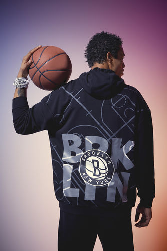 DeFactoFit NBA Brooklyn Nets Comfort Fit Kapüşonlu Sweatshirt