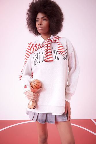 Sweatshirt Oversize Épais Imprimé Logo NBA Brooklyn Nets De Defactofit